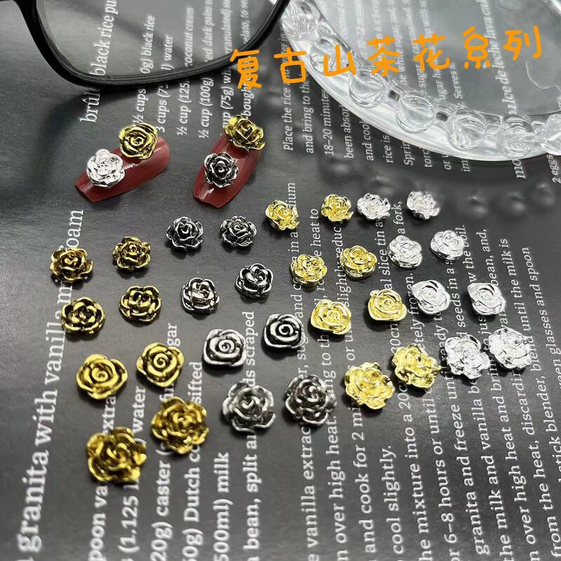 Vintage Nail Art Alloy Camellia Rose Metallic Dark Style Punk Style Stereo Flower Nail Decoration