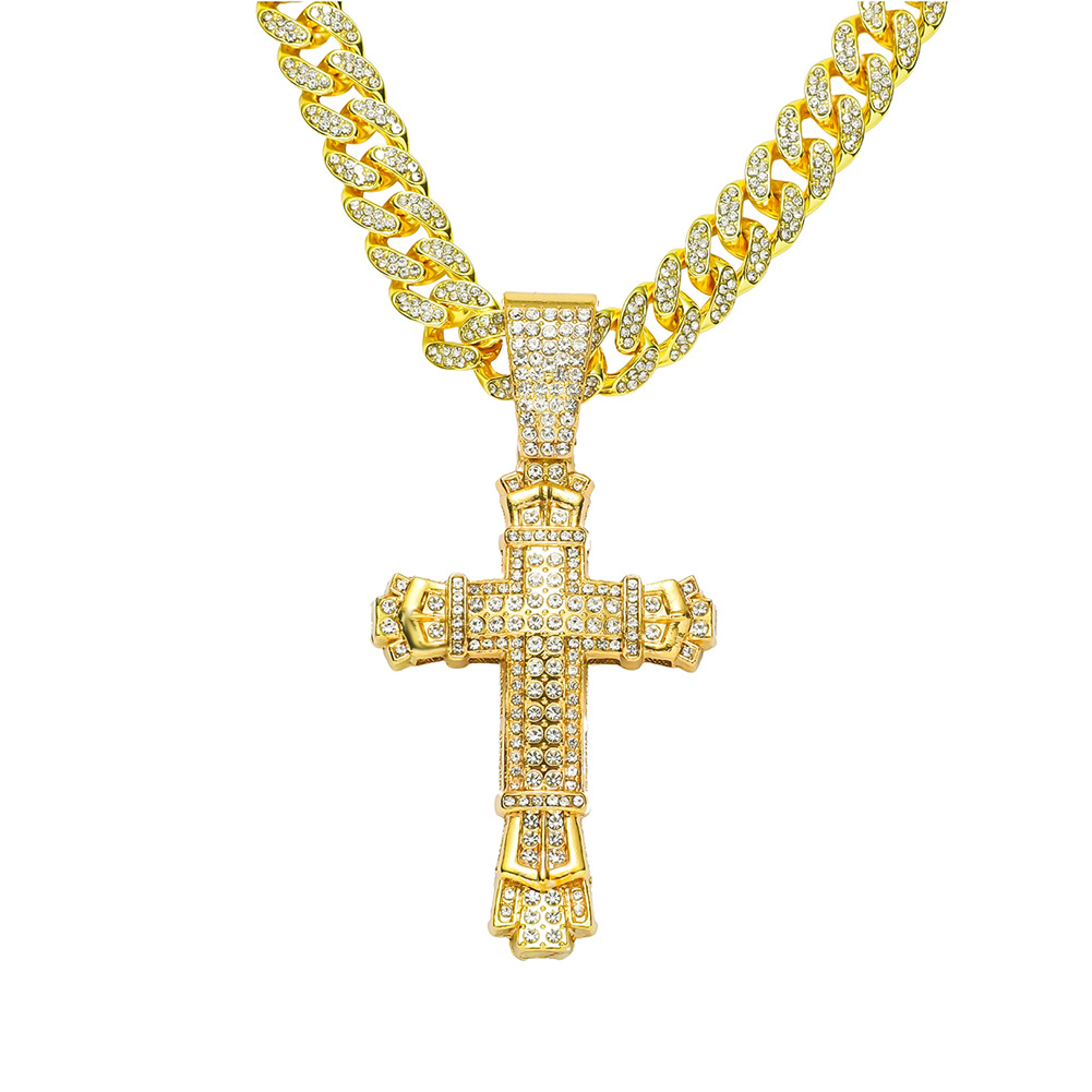 32g Weight Rhinestones Inlay Material Hip-hop Cross Alloy Plating Inlay Rhinestones Men's Pendant Necklace