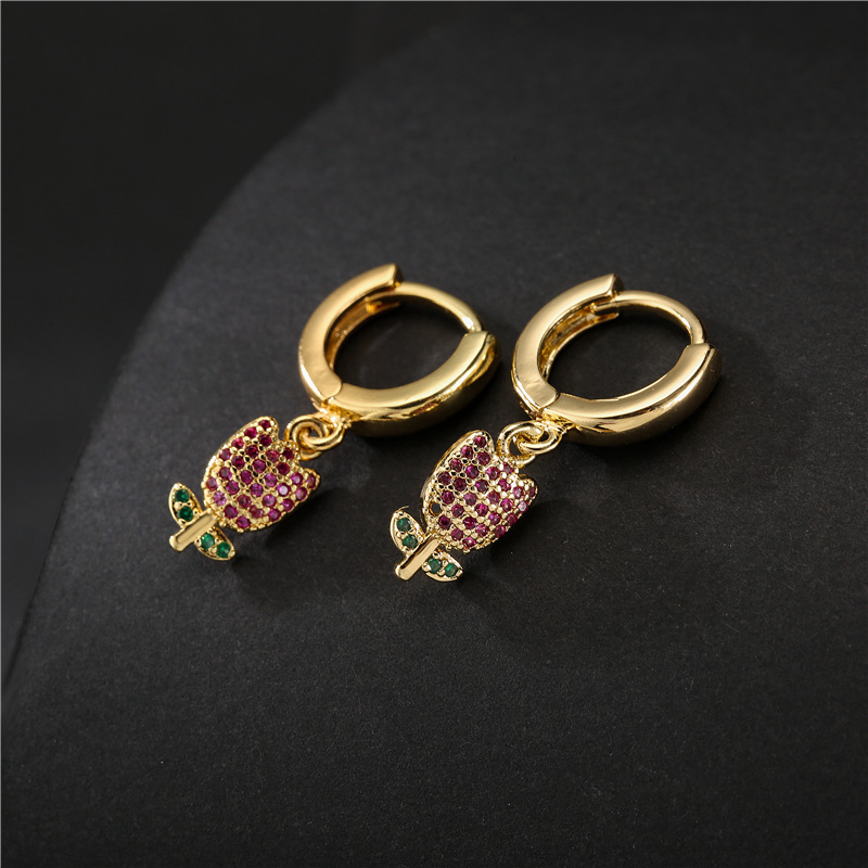 Wholesale Jewelry Copper Zircon Rose Earrings Nihaojewelry display picture 4