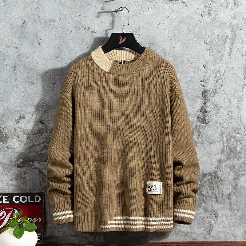 Pull automne/hiver nouveau style coréen pull tendance bas épais chemise hommes ample col rond tricot_voghion.com