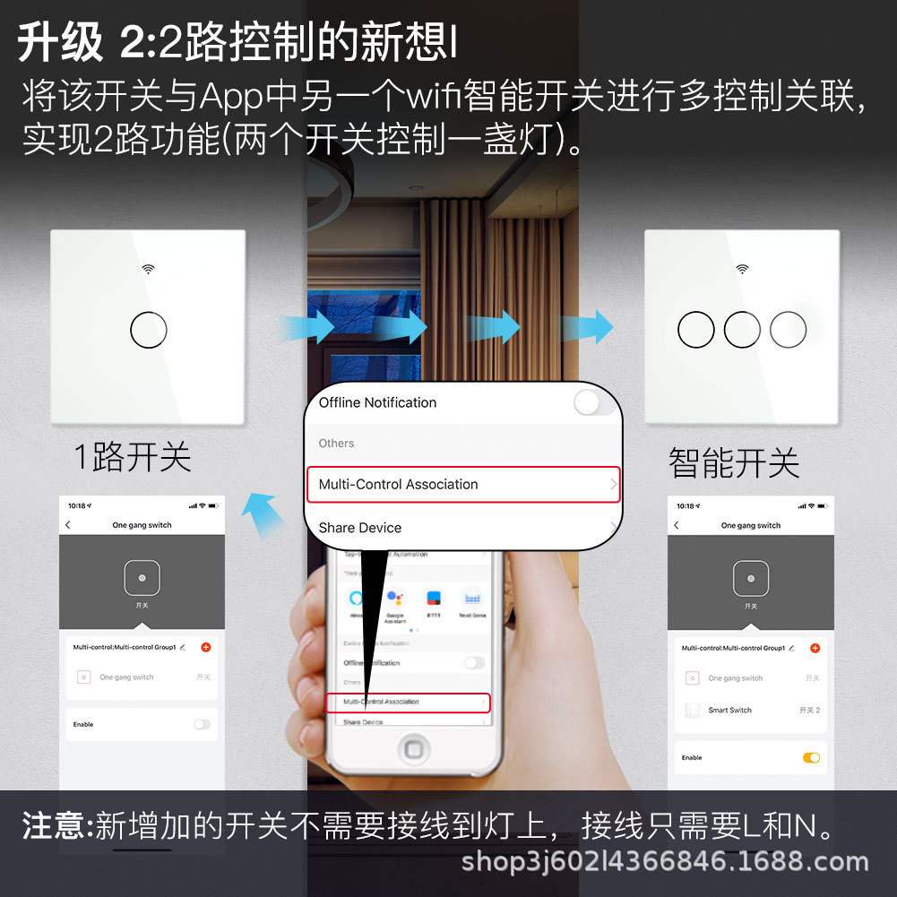 WiFi Tuya smart home touch switch Zerofire 1-way app voice timing control European standard panel