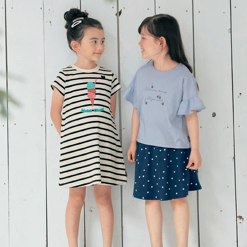 2024 Spring Girls' A-line Print Fresh Cotton Short-sleeve T-shirt Dress