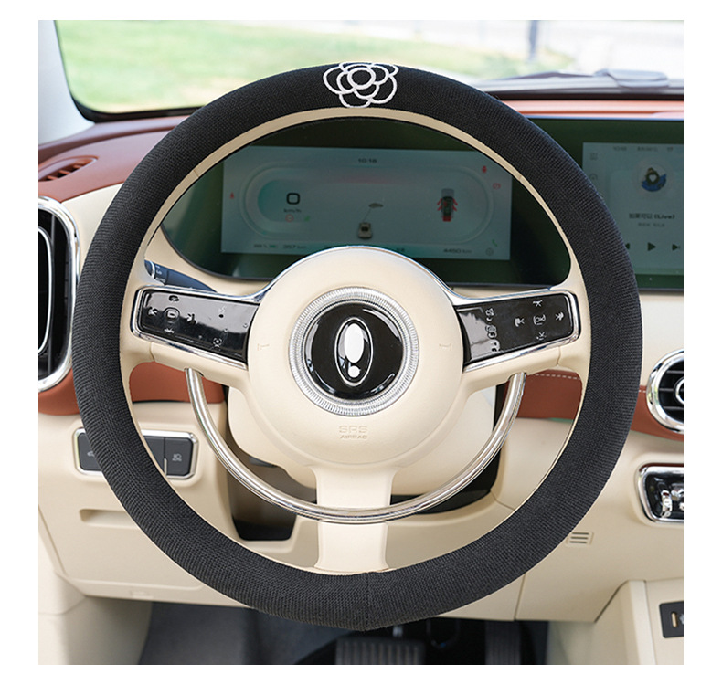 Blue Rain Cotton and Linen Car Steering Wheel Cover, Simple Embroidered Car Handle Cover, Non-Slip, Universal for All Seasons, Steering Wheel Protective Cover