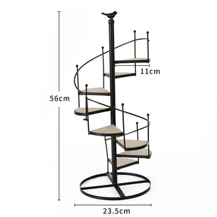 Cross-Border Popular Spot Iron Flower Pot Rack Solid Wood Rotating Multi-Layer Balcony Garden Living Room Succulent Potted Plant Storage Rack