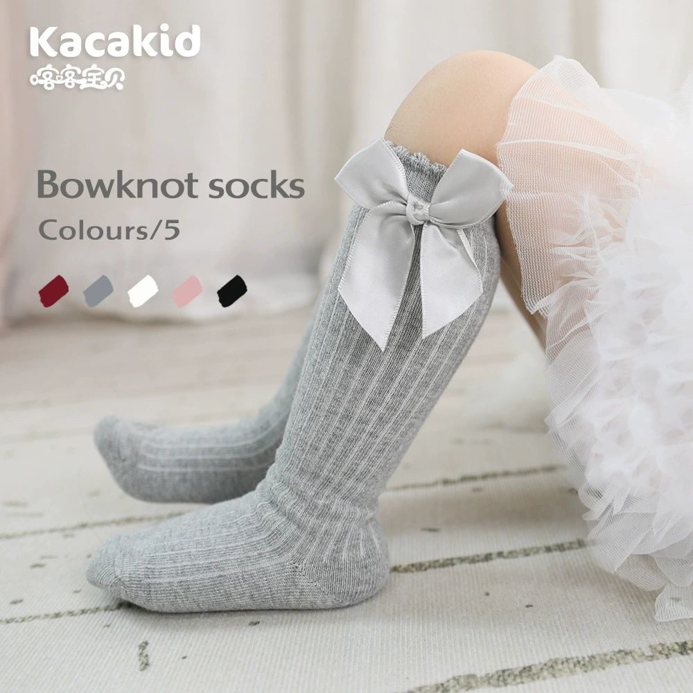 Осенние детские милые цветные knee socks для девочек с бантами, до середины икры, опт