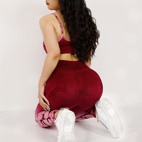 Cross-domestic clothing, tie-dye yoga suit, sports suspender bra, high-waisted butt-lifting fitness pants, gradient tie-dye yoga wear
