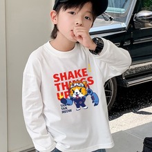 探探猫系列长袖春秋款打底卡通童装男女宝宝上衣圆领长袖纯棉T恤