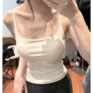 Spring Style Hot Girl Modal Camisole Breathable Fixed Cup Bra-Free Solid Color Base Simple Korean Style Beautiful Back