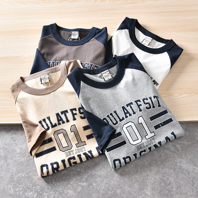 Классический Американский! Чистый хлопок вымыт и почищен щеткой! Внешняя Одиночная Мужская весенне-Летняя Повседневная футболка контрастного цвета с круглым вырезом и коротким рукавом с принтом