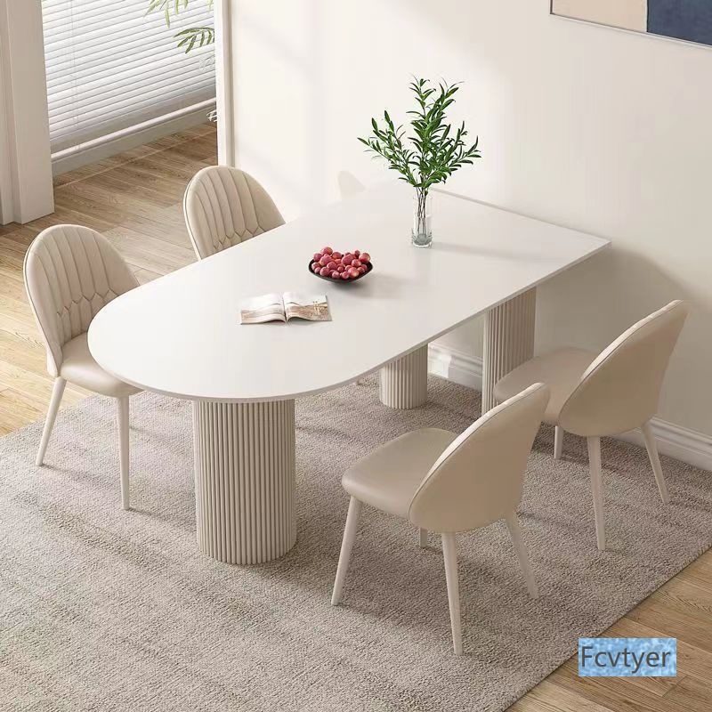 Kailaimei Restaurant Slate Light Home Dining Table Modern Casual Small Apartment Dining Table Combination Chair Table French Cream