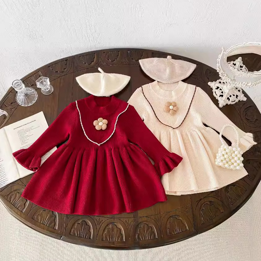 INS秋冬装女童针织连衣裙洋气公主长袖毛衣裙宝宝婴儿周岁裙子