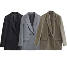 TAOP&ZA女装春秋欧美风简约高级感双排扣西装外套休闲通勤小西装