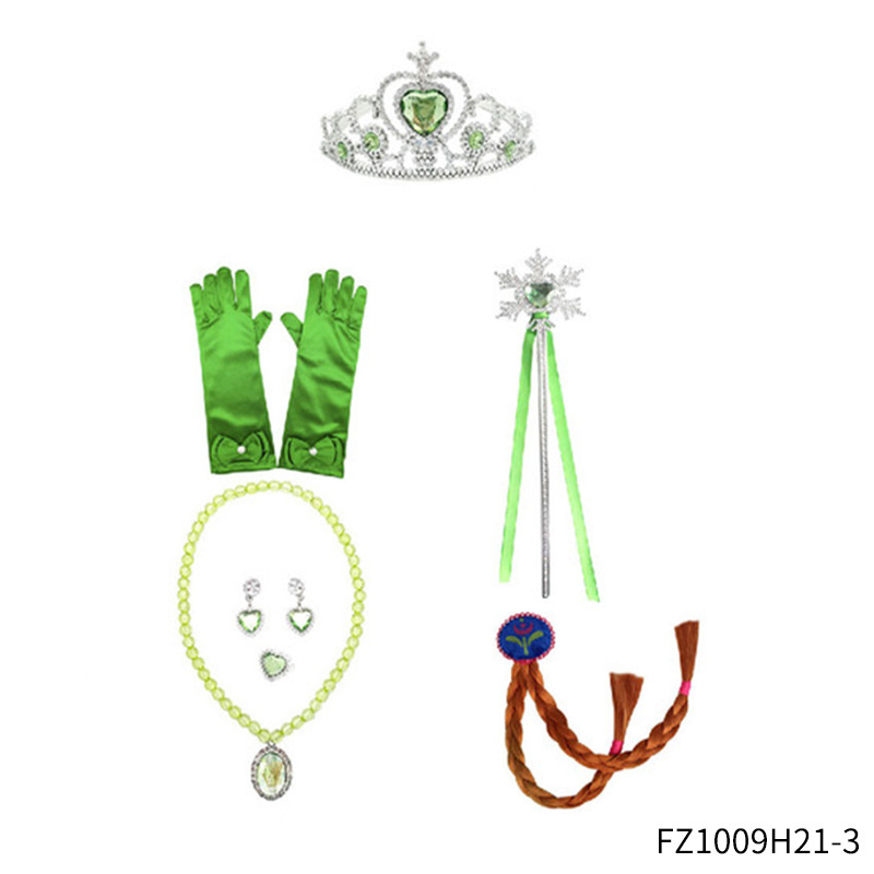Princesa Aisha vestido de cabello de la princesa de nieve vestido de la princesa de nieve corona varita mágica anillo pendientes set de seis piezas
