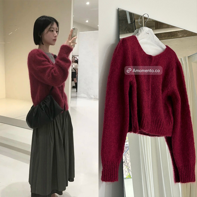 Now 2025 New Winter Korean Designer Amom*Nto Sweet Mohair Buttoned Knitted Cardigan Now 2025 New Winter Korean Designer Amom*Nto Sweet Mohair Buttoned Knitted Cardigan