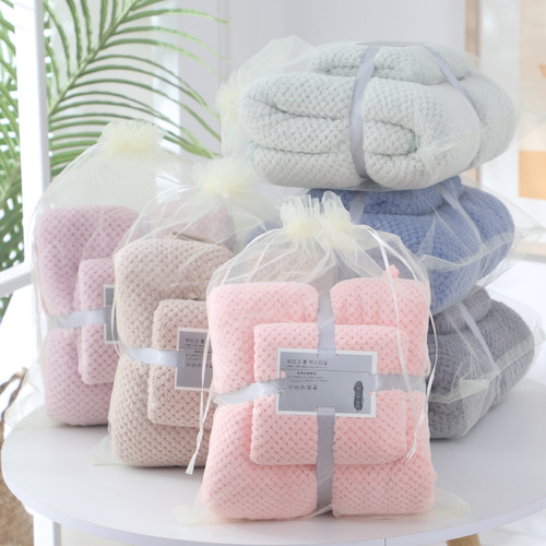 Interlock coral velvet pineapple pattern bath towel set, including mother and child towels, thick, water-absorbent, quick-drying bath mat, one-piece dropshipping