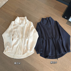 春秋宽松瑜伽服女收腰抽绳立领长袖夹克空气棉外套运动休闲上衣