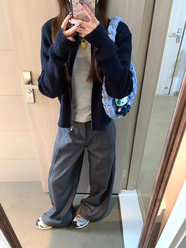 OOKSTUDIOS拉链毛衣针织开衫女2025秋季辣妹短款显瘦百搭外套潮|undefined