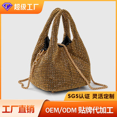 2025 クラシックホット販売フルダイヤモンドバッグ女性のファッション通勤ダイヤモンドバケットバッグラインストーンチェーン手持ちクロスボディバッグ