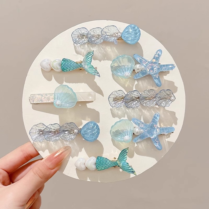 Estrella de mar chica flequillo pinza de concha pinza para el cabello accesorios para el cabello horquilla en la parte posterior de la cabeza, cabello roto de perlas, clip lateral para el cabello, clip de pico de pato