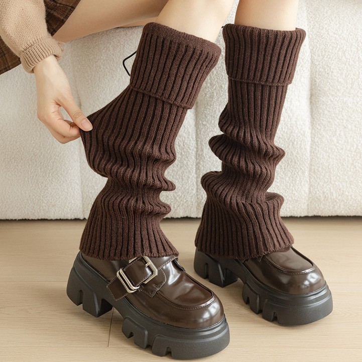 Drawstring flanged socks Hottie Hipster Pile socks chunky knit leg covers Warm foot covers_voghion.com