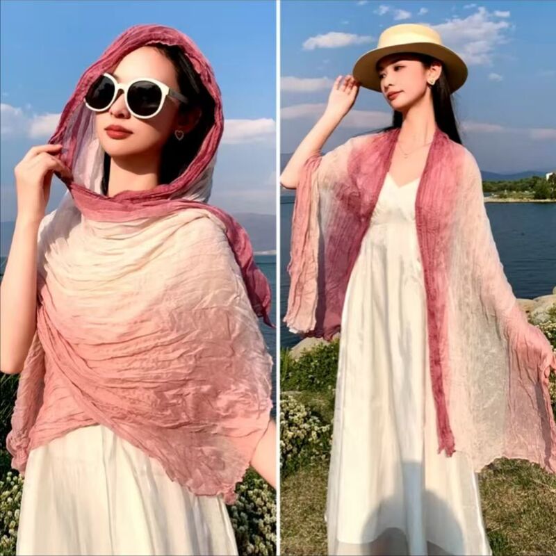 Spring and Summer New Style Soft Gauze Silk Scarf Large Size Printed Beach Towel High-End Sun Protection Gauze Scarf Scarf Shawl Wholesale