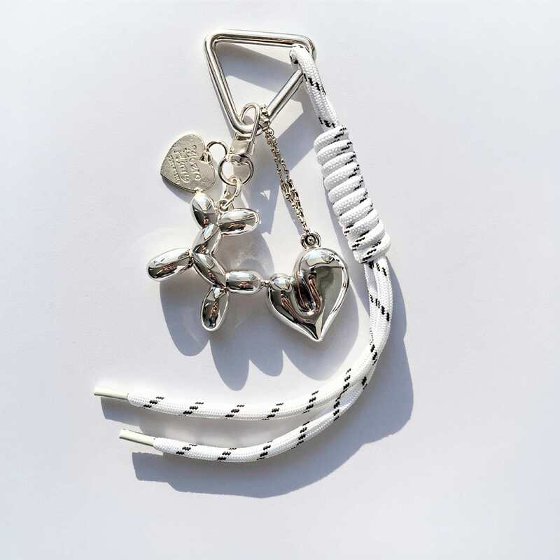 Girly Silver Bead Bow Heart-Shaped Bag Charm Leather Heart Personalized Braided Rope Balloon Dog Bag Decoration Girly Silver Bead Bow Heart-Shaped Bag Charm Leather Heart Personalized Braided Rope Balloon Dog Bag Decoration