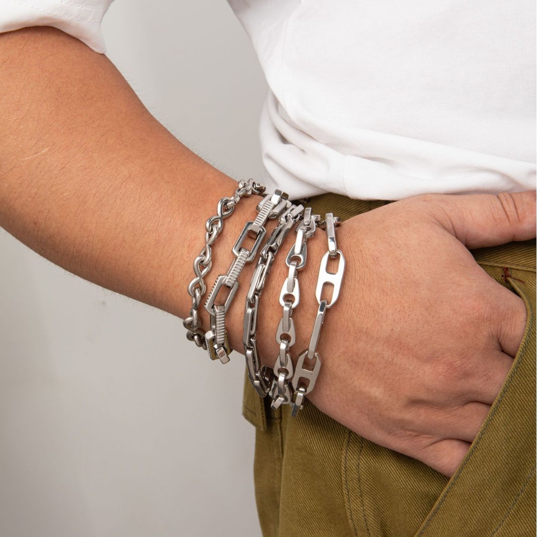 304 Stainless Steel Chain Material Paperclip Chain Chain Type 1 Piece Quantity Hip-Hop Geometric 304 Stainless Steel Plating Men's Chain Bracelet Men's Chain Bracelets