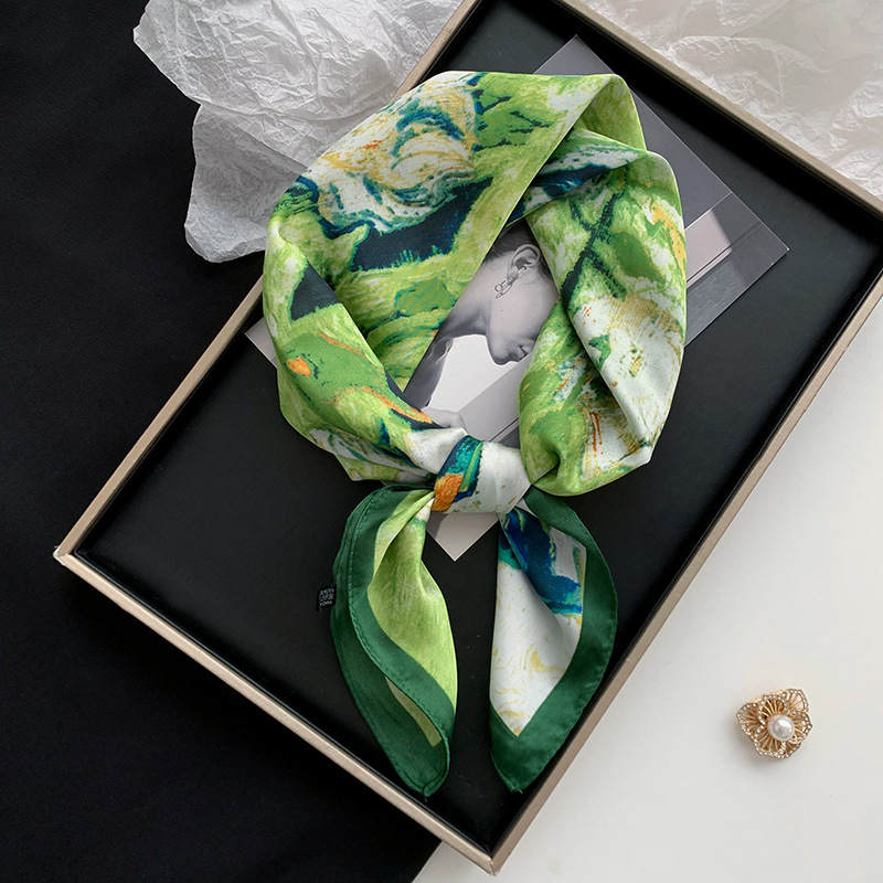 Bufanda de seda, bufanda cuadrada, sentido avanzado, nueva bufanda de seda de simulación, chal estampado, bufanda decorativa de todo fósforo, pañuelo en la cabeza, cinturón para el cabello, cabello atado