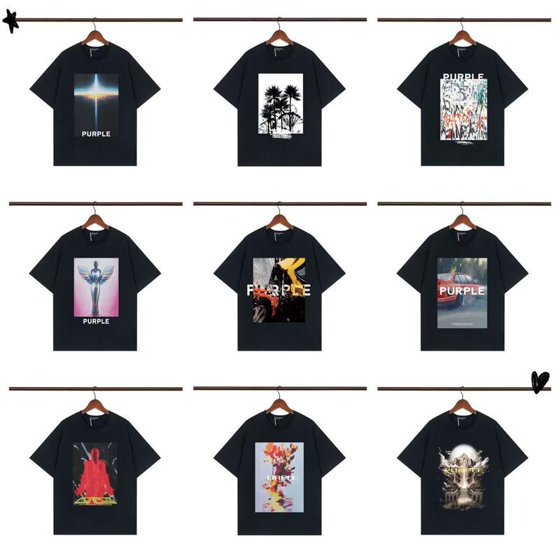 25 Cross-Border Trendy Brand High-Quality Purple Summer Printed Couple Style Casual Loose Short-Sleeved T-Shirts Ready for Wholesale