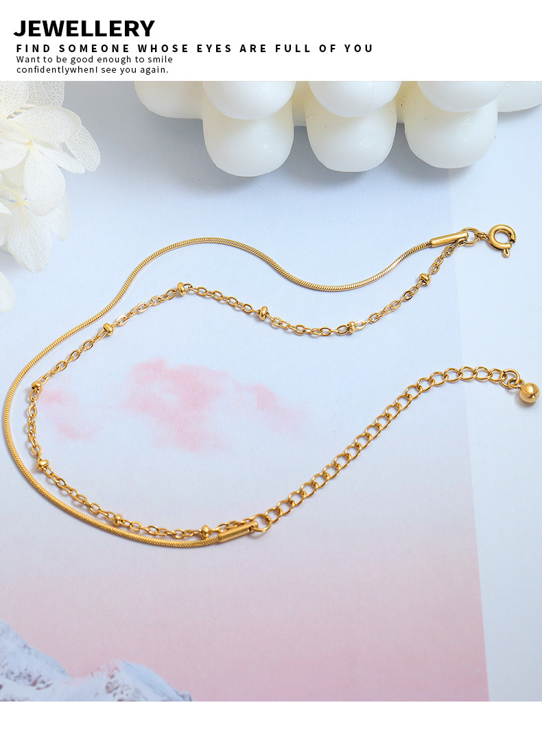 Ins Jewelry Exquisite Double Layer Snake Bone Chain Exquisite Bracelet Wrapped Bead Chain Titanium Steel Gold Plated Handpiece_voghion.com