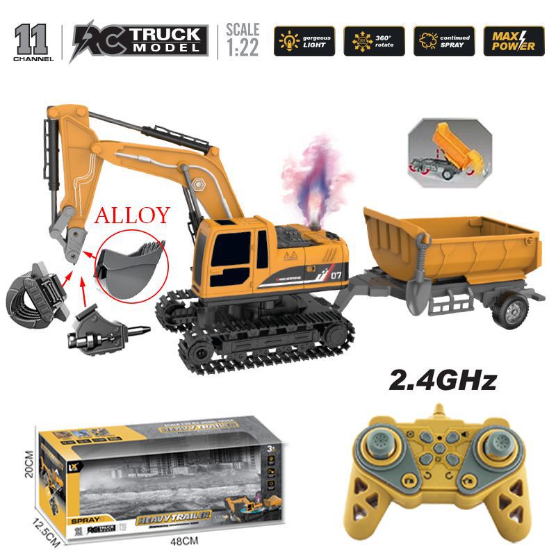 Cross-Border Alloy Electric Spray Remote Control Engineering Vehicle Children's Simulation Engineering Vehicle with Tow Bucket Model Toy Car