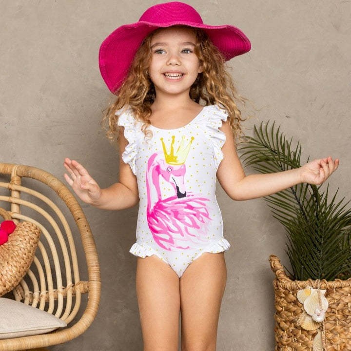 2023 verano nuevo traje de baño de las niñas coreano flamenco triángulo traje de baño de una pieza vacaciones de los niños traje de baño de aguas termales