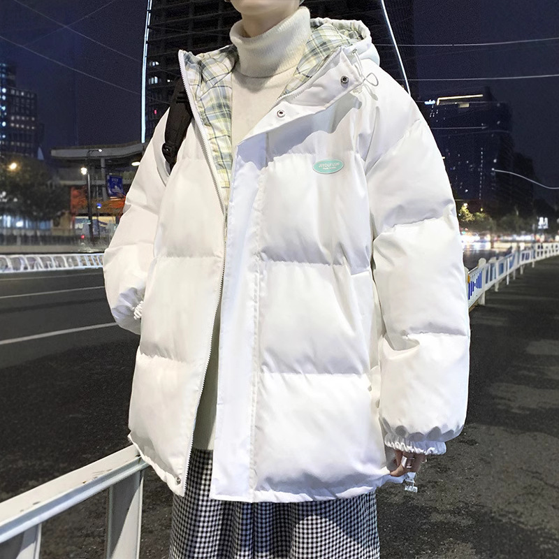 다운 코튼 패딩 재킷 남성용 겨울 두꺼운 양면 패딩 재킷 디자인 센스 러피 잘 생긴 체크 무늬 겨울 코트 한국 트렌디