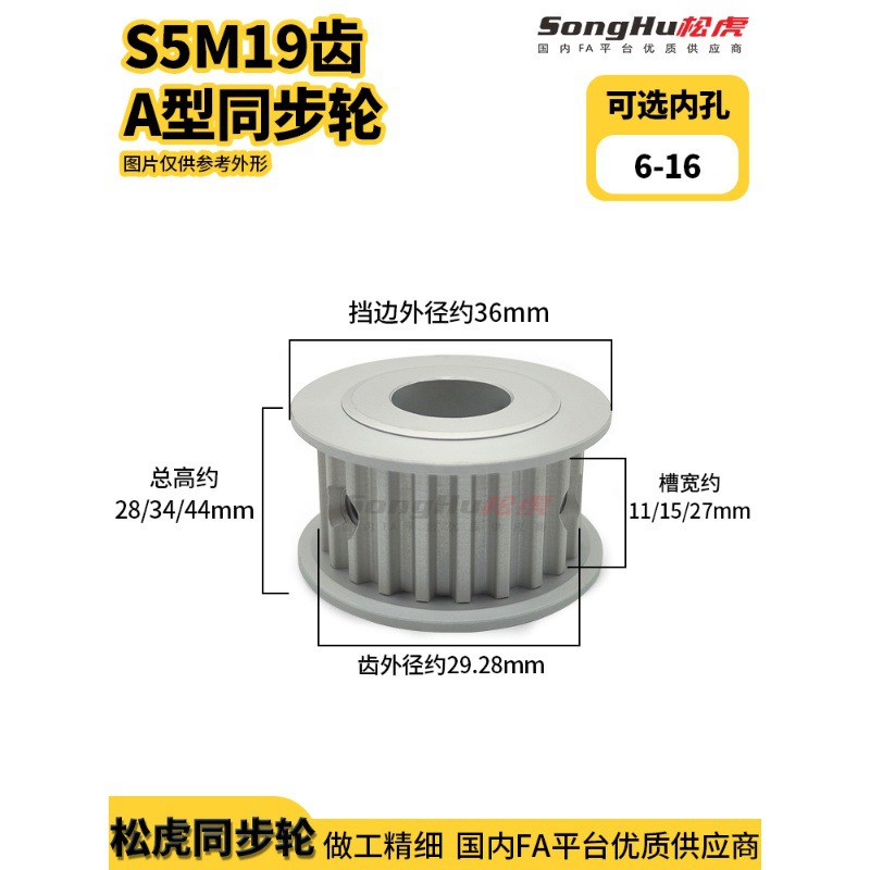 HTPA19S5M150 250-A-P-d6至16孔S5M19齿同步轮铝合金同步带轮齿轮