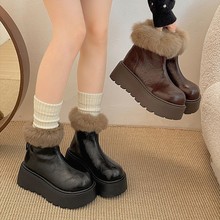 黑色复古保暖加绒厚底雪地靴女款2025新款冬季外穿加厚毛毛棉鞋子