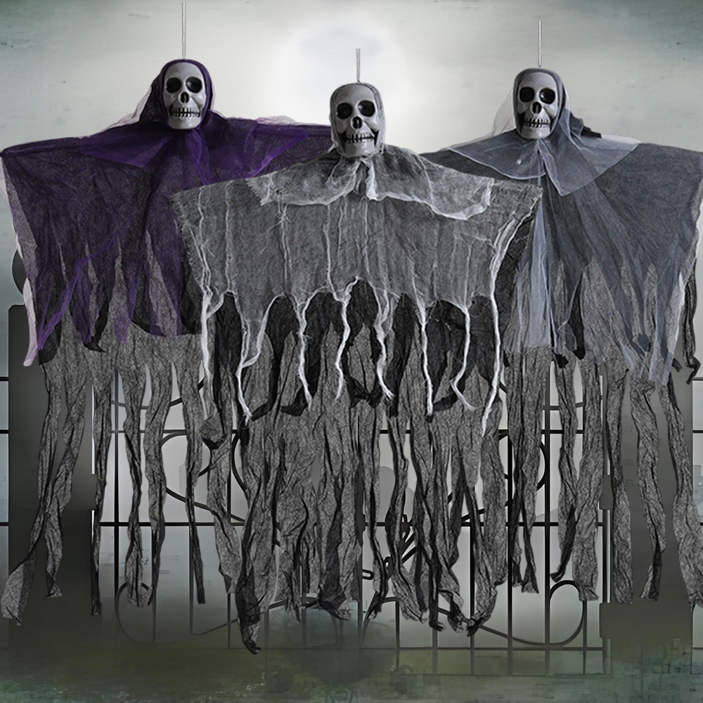 Halloween transfronterizo colgar fantasmas de tres cabezas cascada colgar fantasmas habitaciones secretas patio colgar decoración de horrores accesorios