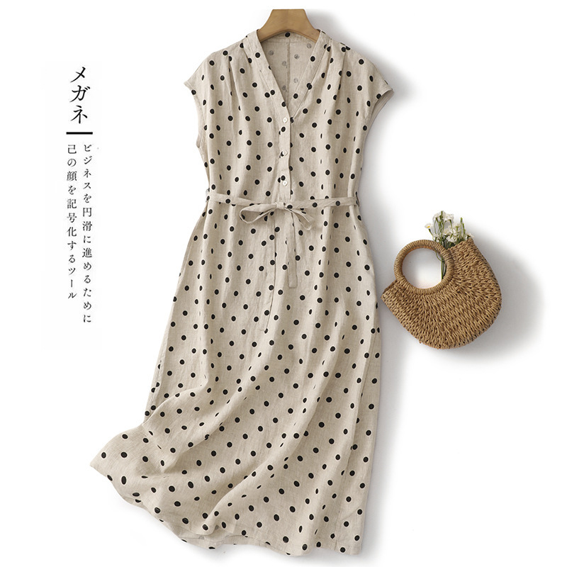 Retro Polka Dot Cotton and Linen Dress for Women, Summer Fashion, New Style, Beautiful and Popular Style Skirt for Women This Year Retro Polka Dot Cotton and Linen Dress for Women, Summer Fashion, New Style, Beautiful and Popular Style Skirt for Women This Year