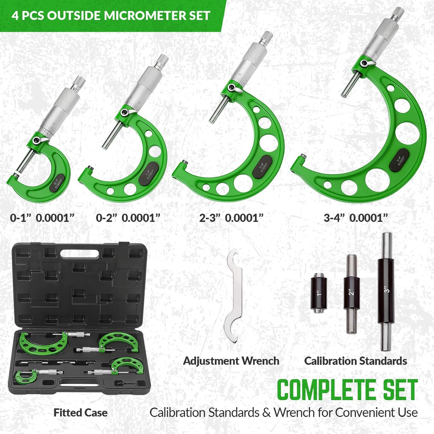 MAKLE高精度研磨外径千分尺0-4英制千分尺套装四件套螺旋测微器