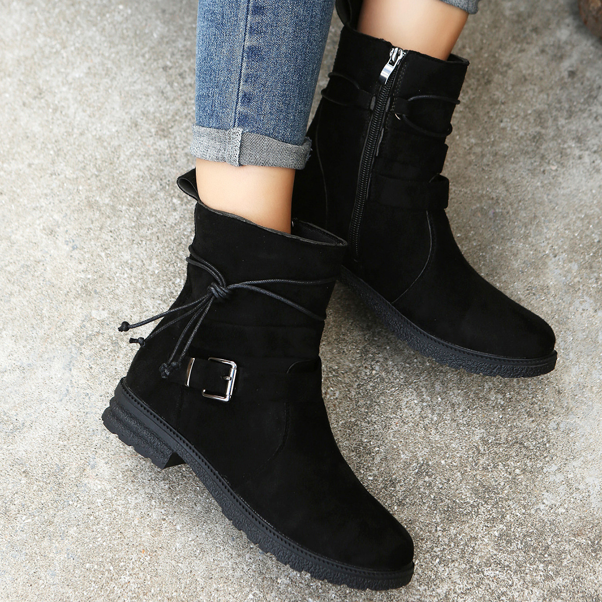 Large size short boots women dress boots autumn and winter new round head retro explosive cotton boots women_voghion.com