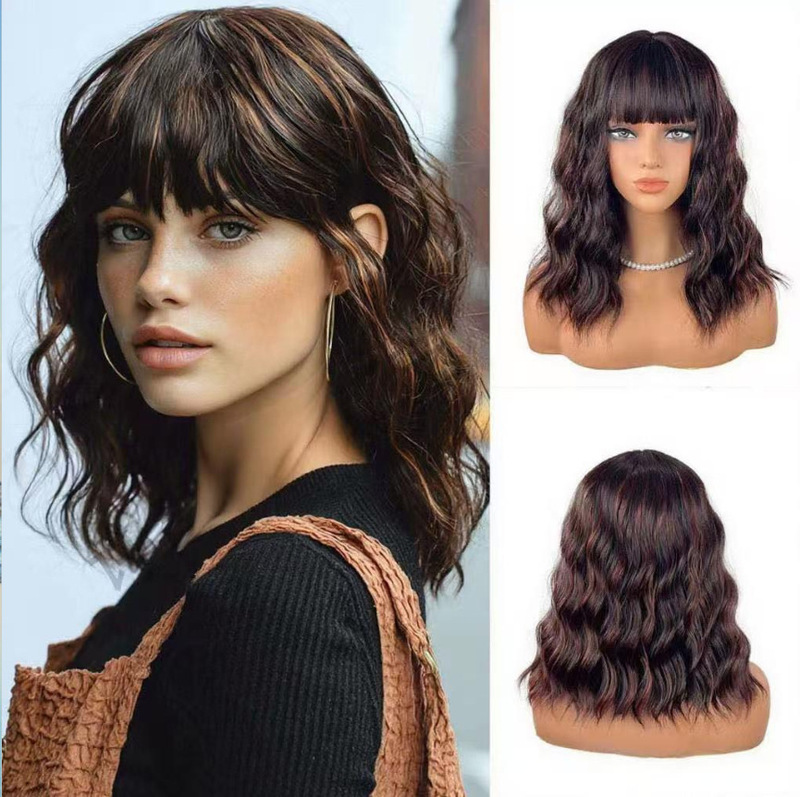 New Cross-Border European and American Fashion High-Temperature Silk Wig Bangs Short Curly Bob Wig Synthetic Fiber Bobwig