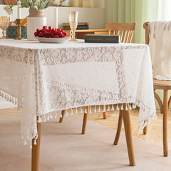 Cross-border fringed French lace tablecloth, rectangular table mat with tassels, hollowed-out design, picnic blanket, and mesh photo backdrop cloth