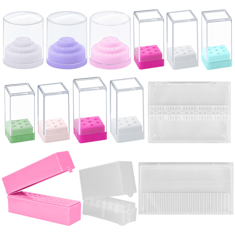48-Hole Nail Polishing Head Storage Box Large and Small Polishing Head Socket Display Stand Nail Polishing Head Box Dustproof