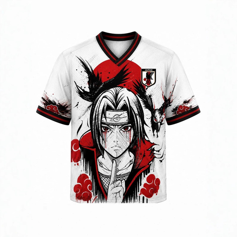 Uchiha Itachi Anime Full-Color Print V-Neck Jersey Naruto Merchandise Loose-Fit Short-Sleeve T-Shirt Wholesale In Stock
