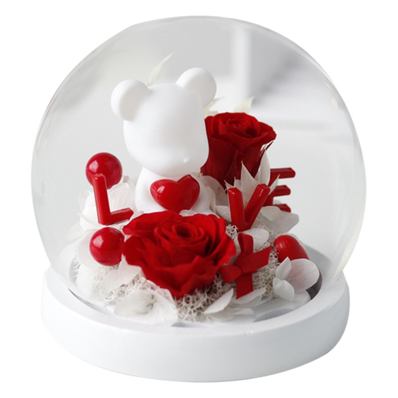 Oso de peluche con forma de corazón de rosas, flor eterna, regalo creativo de alta gama para el Día de San Valentín para niñas, regalo chino para el Día de San Valentín.