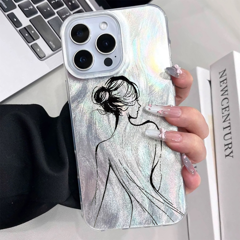 个性女生手机壳适用17promax新款16大孔羽纱壳苹果15性感iPhone14