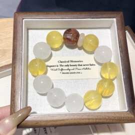 天然白幽灵黄色水晶手链 黄水晶方糖简约DIY时尚手饰品手串送闺蜜