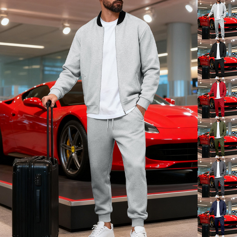 Independent Station Cross-Border American Loose Autumn Thin Men's Simple Zipper Baseball Uniform Sports Casual Trousers Suit