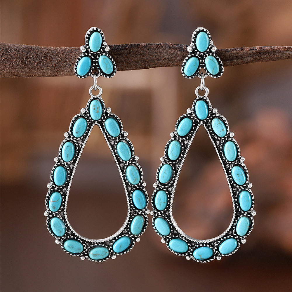 retro geometric turquoise stone inlay drop-shaped