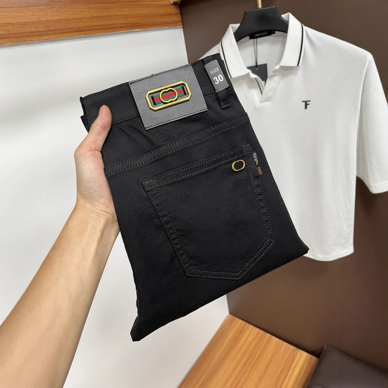1.1 Correct Version 25 New Product Moncler Miu Miu Gucci G-Brand Guc Metal Leather Label Tb Jeans Straight-Leg Pants 1.1 Correct Version 25 New Product Moncler Miu Miu Gucci G-Brand Guc Metal Leather Label Tb Jeans Straight-Leg Pants