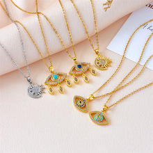 欧美跨境热销恶魔之眼项链女复古轻奢百搭扑梦网吊坠钛钢配饰批发